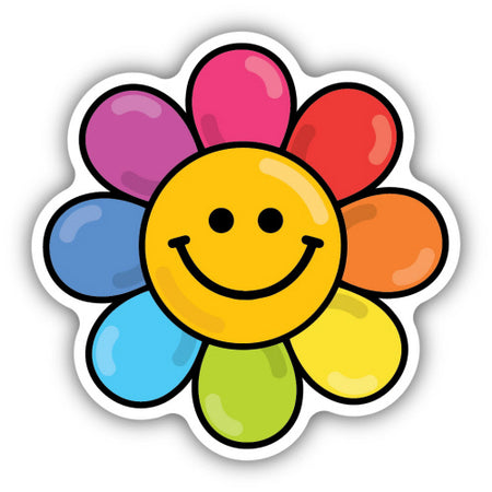 Rainbow Flower Smiley Face Sticker, 3in