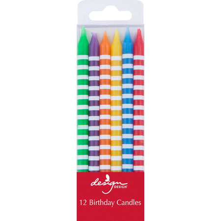 Party Candles, Tall Primary Stripes Sticks, 12pk