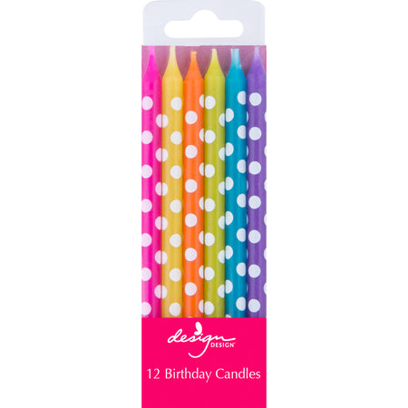 Party Candles, Tall Bright Dots Sticks, 12pk