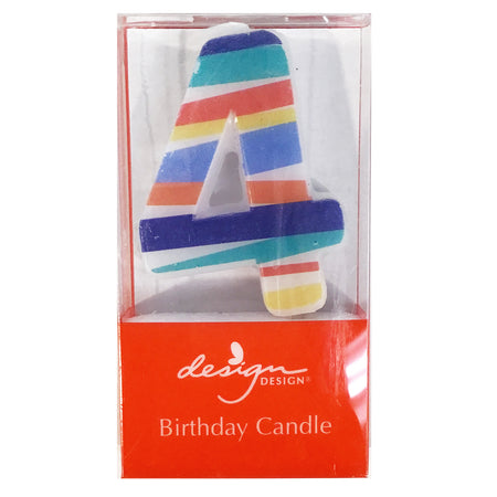 Party Candle, Bright Stripes Number 4