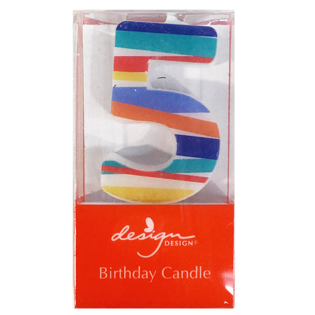 Party Candle, Bright Stripes Number 5