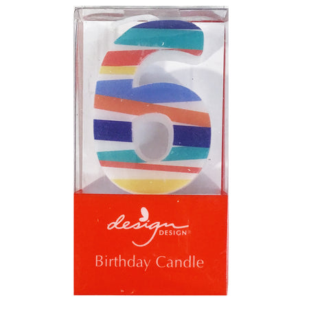 Party Candle, Bright Stripes Number 6