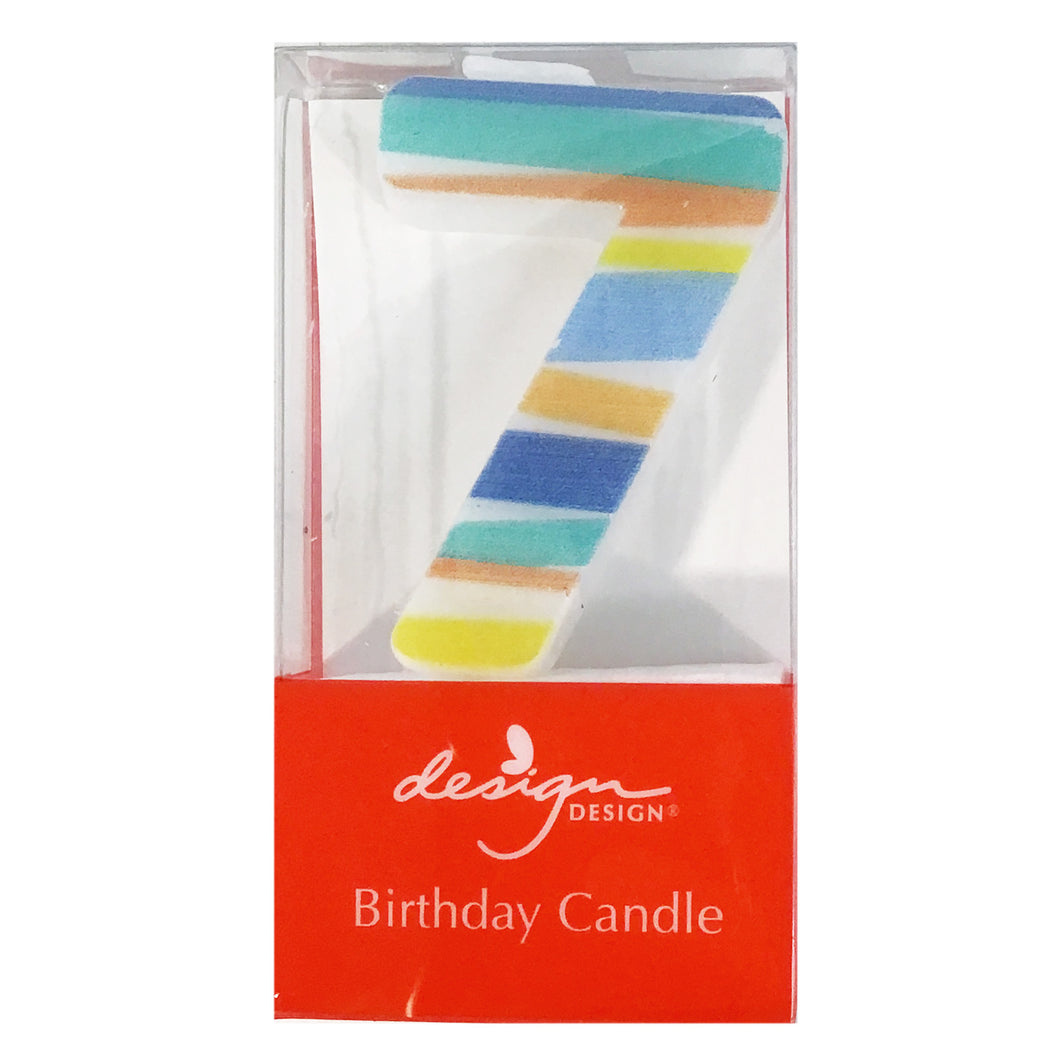 Party Candle, Bright Stripes Number 7
