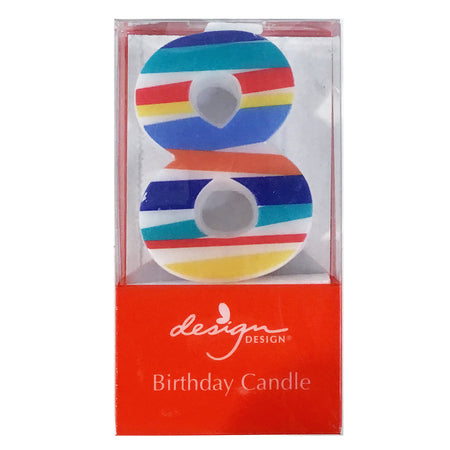 Party Candle, Bright Stripes Number 8