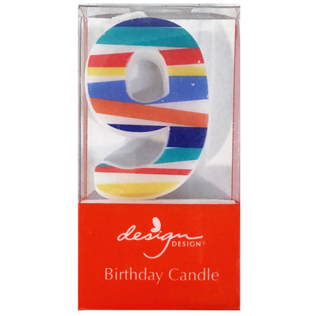 Party Candle, Bright Stripes Number 9