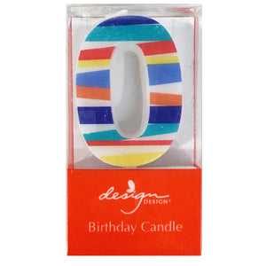 Party Candle, Bright Stripes Number 0