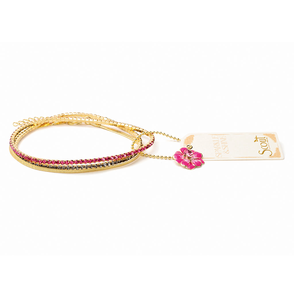 Scout S&S Bracelet Trio, Fuchsia/Gold