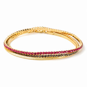 Scout S&S Bracelet Trio, Fuchsia/Gold