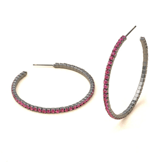 Scout S&S Large Hoop Earrings, Fuchsia/Gun Metal