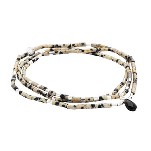 Teardrop Stone Wrap Bracelet, Dalmatian & Obsidian