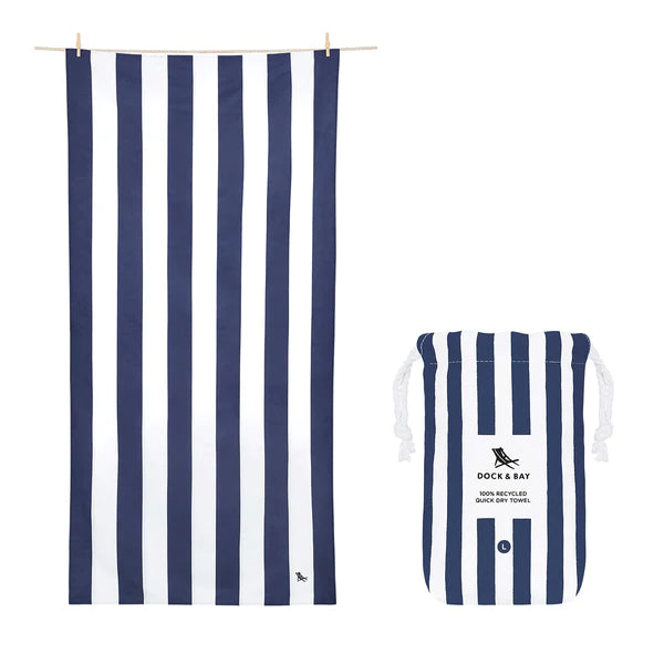 Dock & Bay Beach Towel, White & Sunday Blue, X2