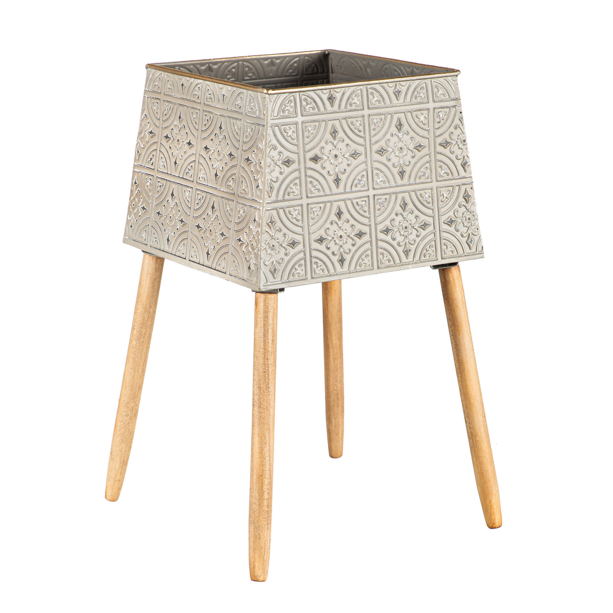 Stamped Metal Geometric Planter, 12in