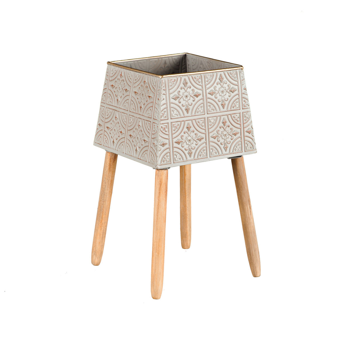 Stamped Metal Geometric Planter, 10in