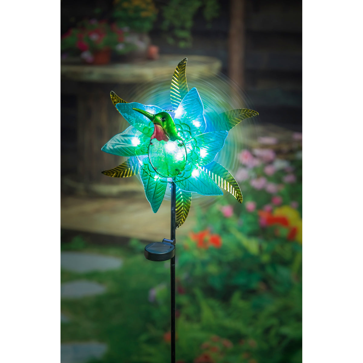 Solar Spinner Glass Hummingbird Garden Stake, 48in