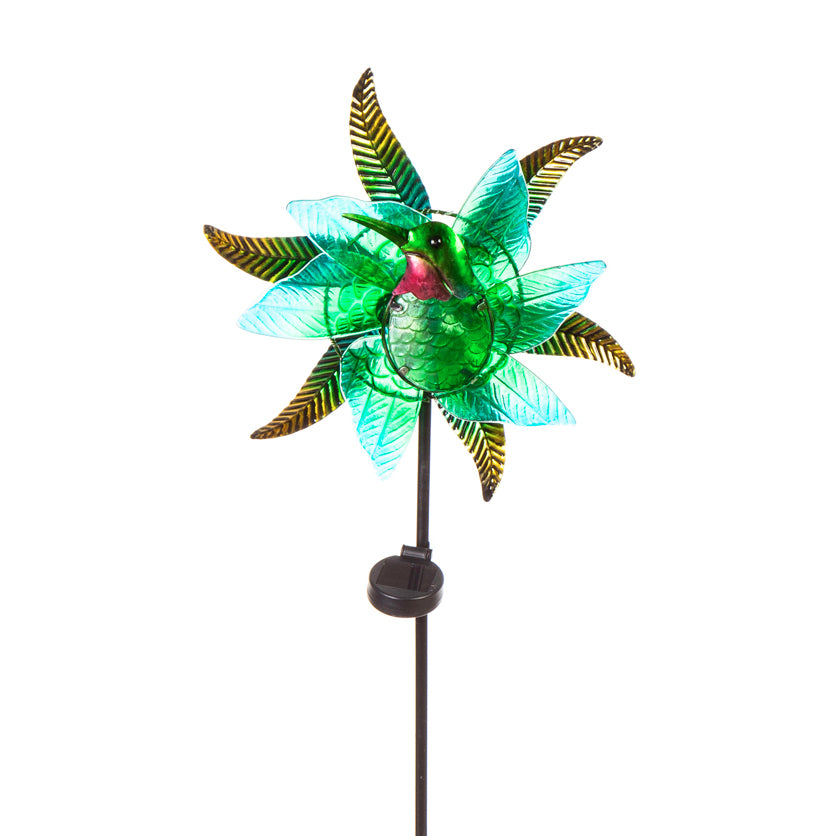 Solar Spinner Glass Hummingbird Garden Stake, 48in