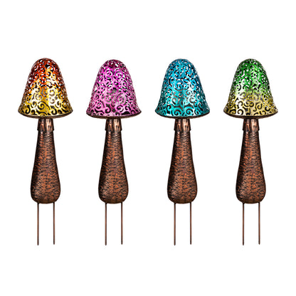 Solar Garden Stakes, Colorful Mushrooms 4 Asst
