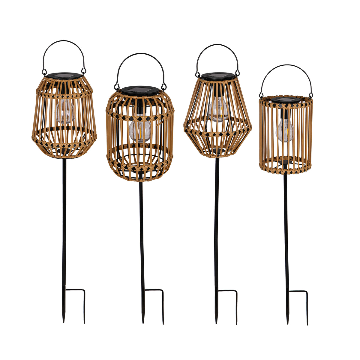 Solar Garden Stakes, Faux Rattan 4 Asst