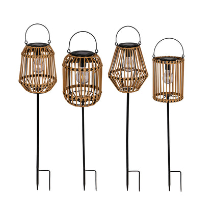 Solar Garden Stakes, Faux Rattan 4 Asst