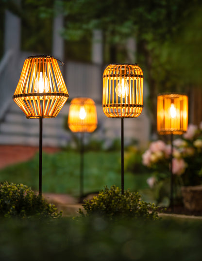 Solar Garden Stakes, Faux Rattan 4 Asst