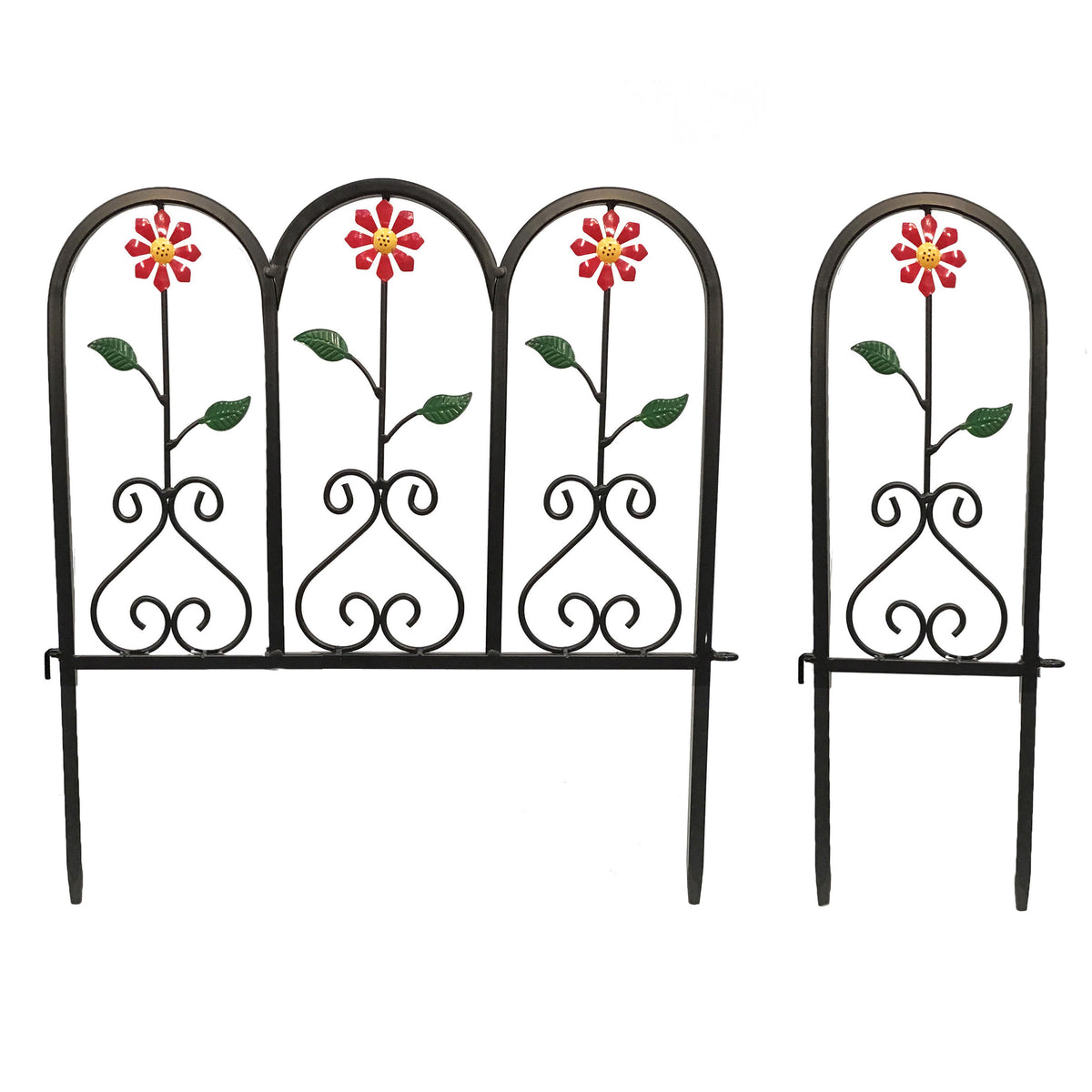 Metal Garden Edging, Red Flower, 3+1