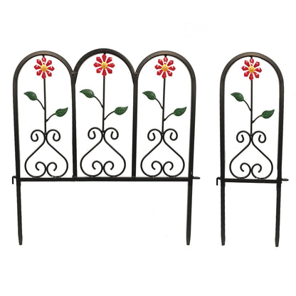 Metal Garden Edging, Red Flower, 3+1