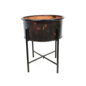 Pot w/Stand, Burnt Copper Ribbed, 11in