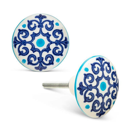 Drawer Knob, Turquoise & Cobalt Scroll