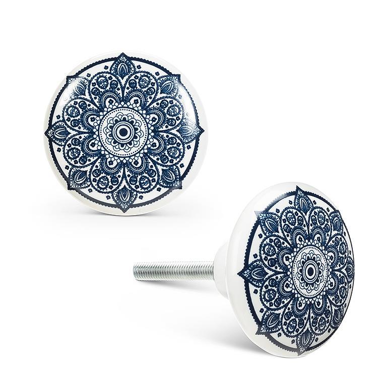 Drawer Knob, Blue & White Kaleidoscope