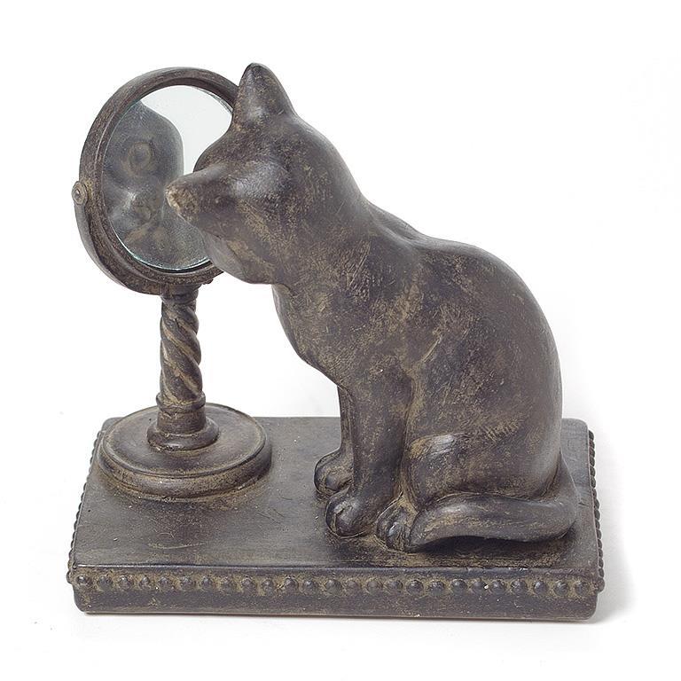 Statue, Cat Gazing in Mirror