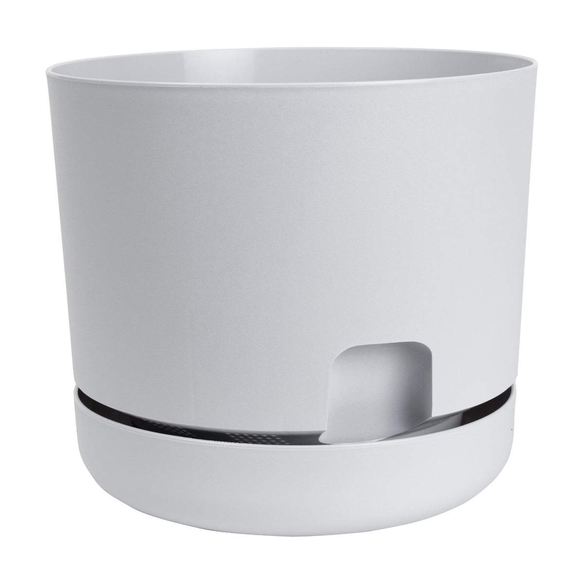 Planter, 8in Oasis Lt Grey Self-Watering w Saucer