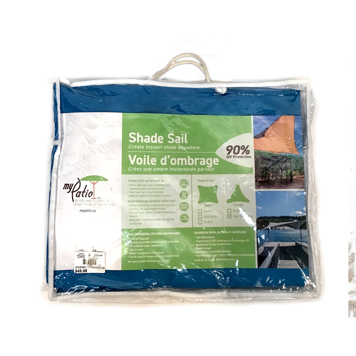 Shade Sail Aqua Triangle, 3.6m