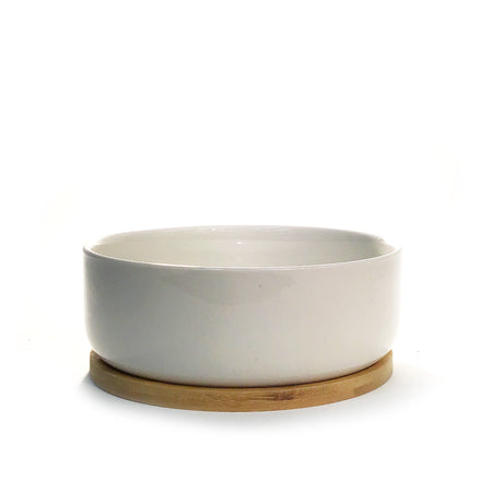 Pot, 6.5in, Ceramic with Bamboo Base