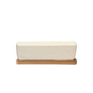Planter, 6.7in, Ceramic with Bamboo Base
