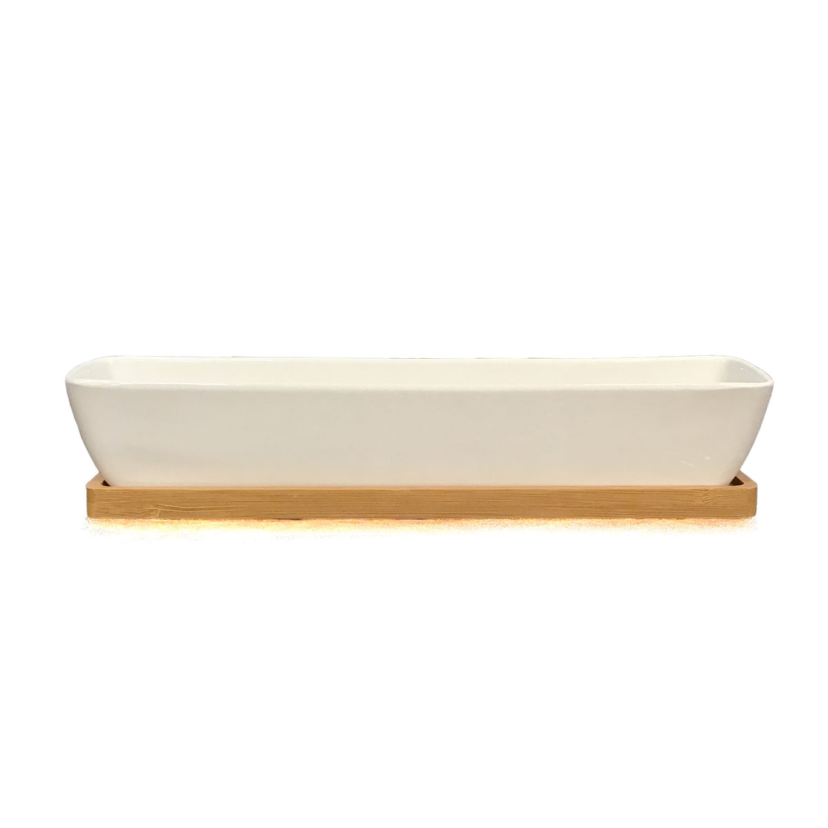 Planter, 11in, Ceramic with Bamboo Base