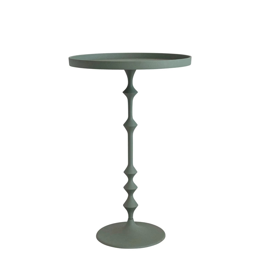 14in Round Metal Table, Matte Sage