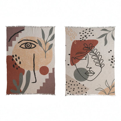 Cotton Throw with Abstract Face, 2 Styles