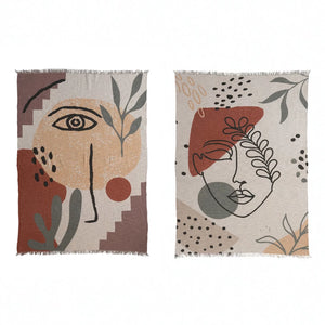 Cotton Throw with Abstract Face, 2 Styles