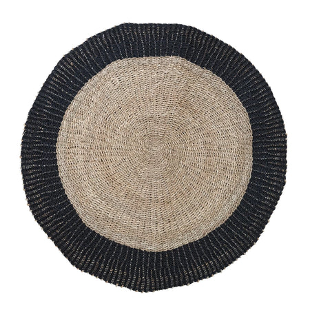 Round Woven Seagrass Rug, Natural and Black