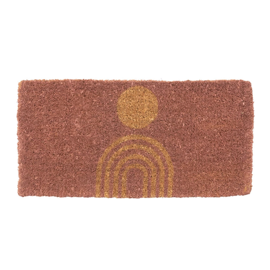 Coir Doormat with Rainbow and Circle, Mulberry