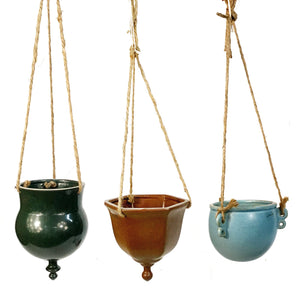 Hanging Stoneware Planter w/ Jute Hanger 3 Asst