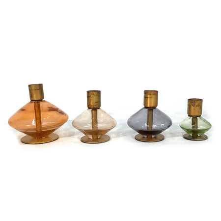 Candle Holders, Glass and Metal, Set of 4