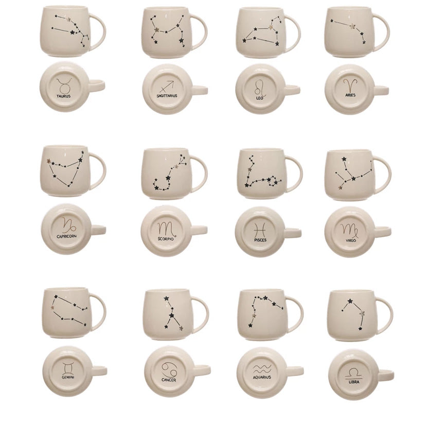 Zodiac Sign Stoneware Mug, 12 Asst