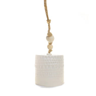 Stoneware Bell, White w/ Wood Bead 2 Asst