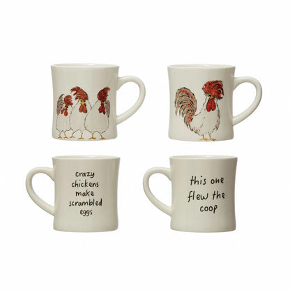 Chicken Saying Stoneware Mug, 2 Asst