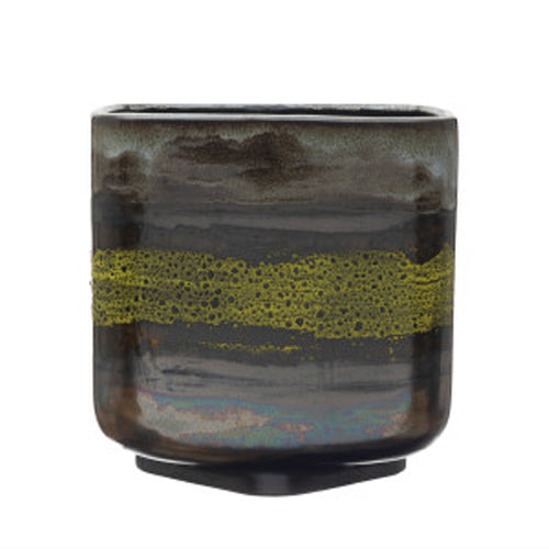 Planter, Stoneware, Charcoal & Green Glaze 11in