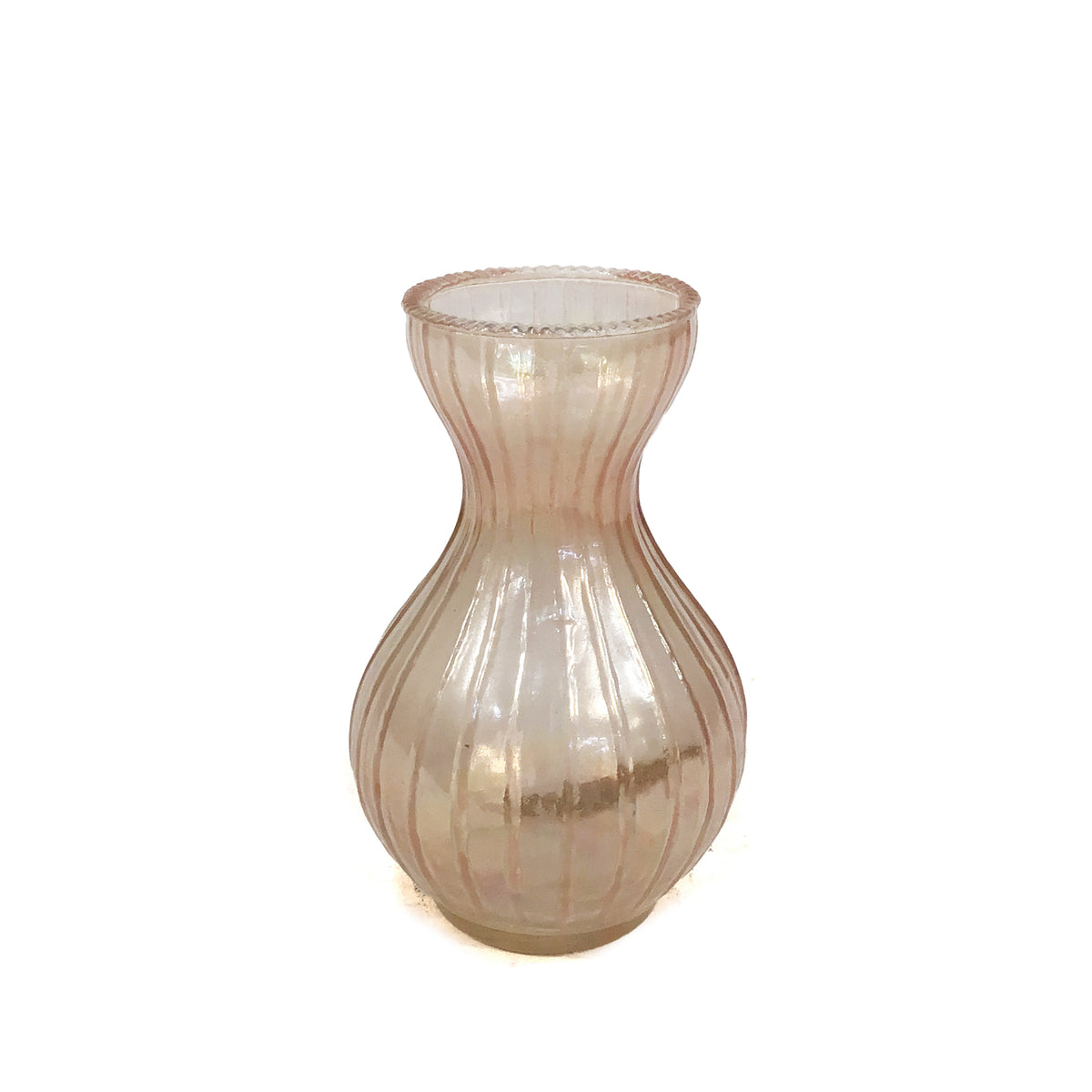 Glass Debossed Vase, Pink 2-3/4" Round x 4-1/4"H