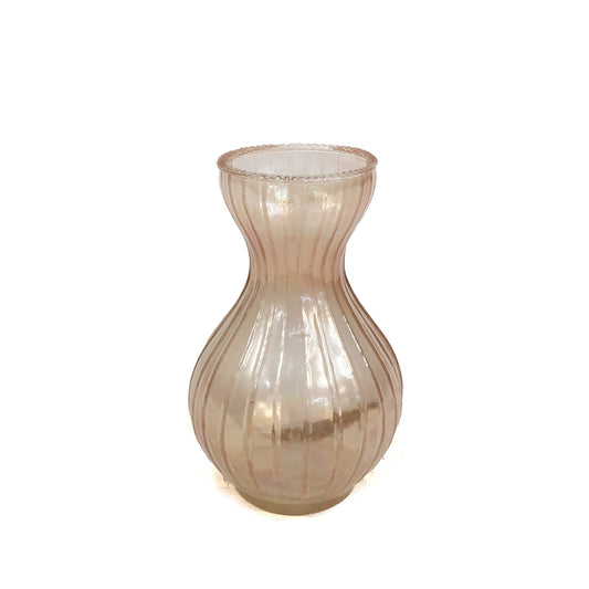 Glass Debossed Vase, Pink 2-3/4" Round x 4-1/4"H
