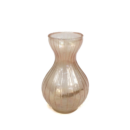 Glass Debossed Vase, Pink 2-3/4" Round x 4-1/4"H
