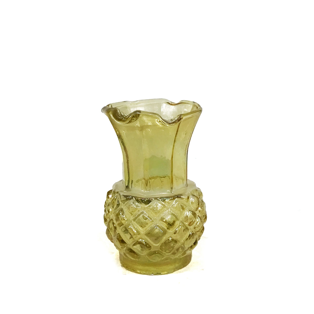 Glass Debossed Vase, Yellow 2-3/4