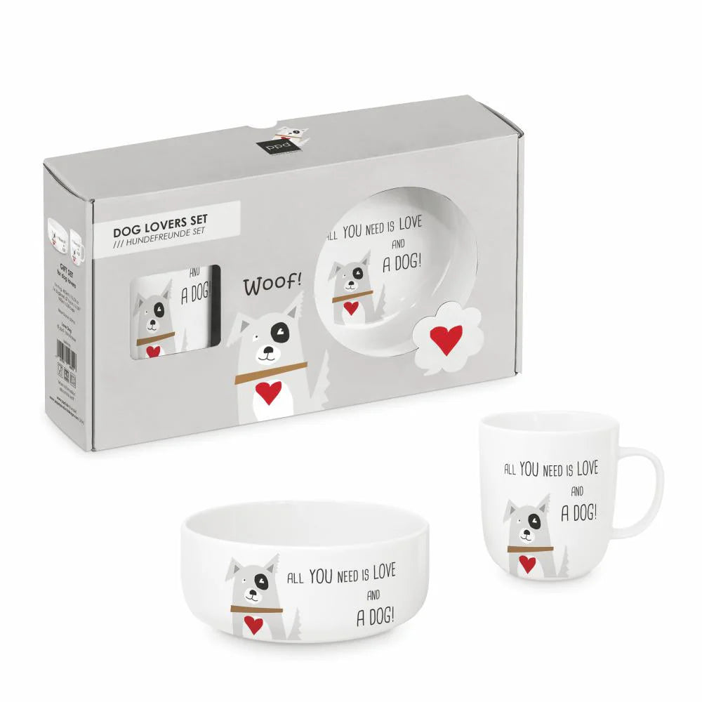 China 13.5oz Mug and 5in Bowl Gift Set, Dog Lover